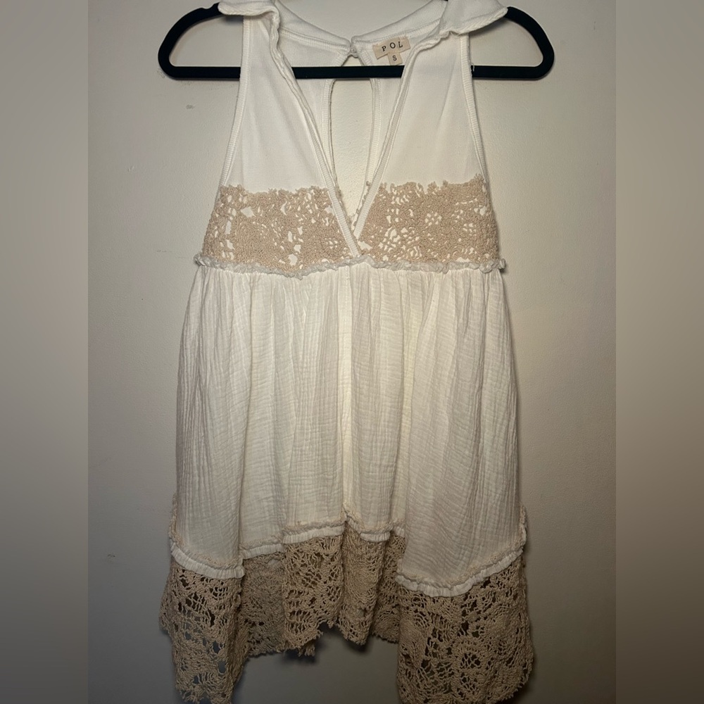 POL Cream Textured Flow Crochet Top